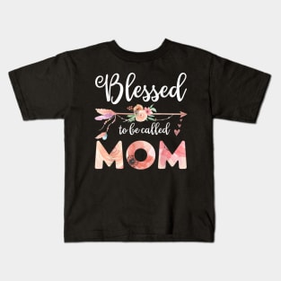 Womens Blessed Mom Floral Mom Mothers Day Gift Kids T-Shirt